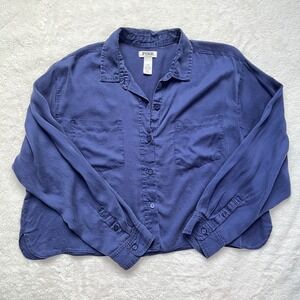 PINK Victoria's Secret Oversized Button Down Shirt Women Navy Blue Cropped- M